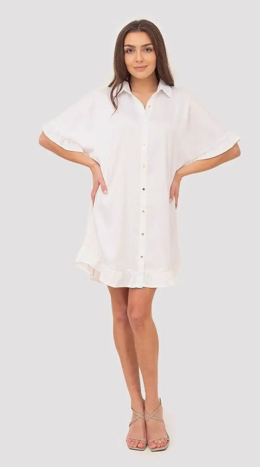 Robe chemise blanche courte casual - Madame Robe