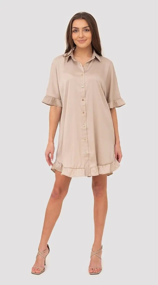 Robe chemise boutonnée beige - Madame Robe