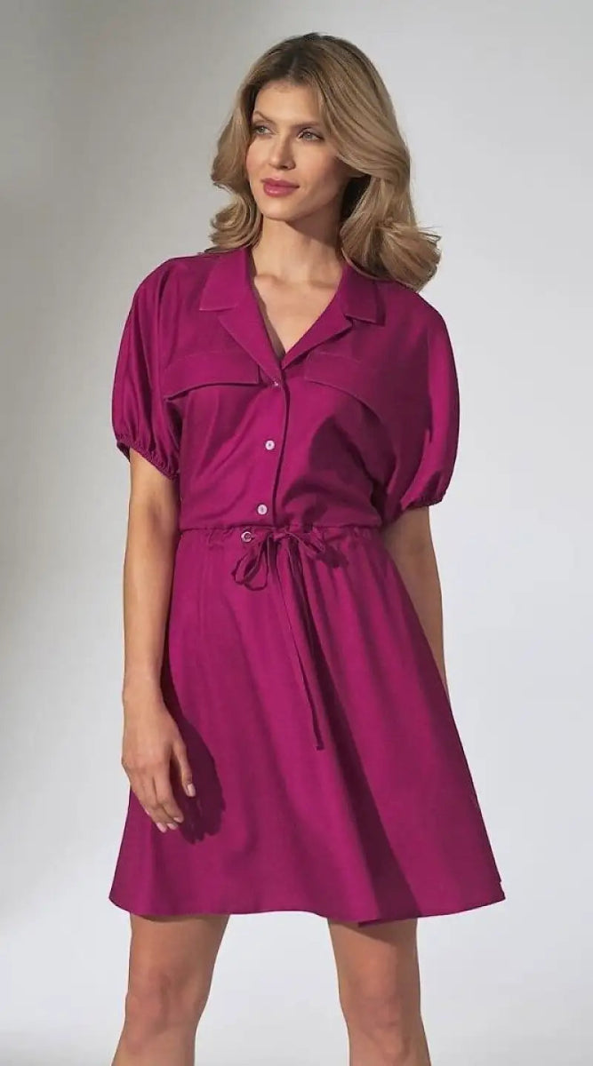 Robe chemise violette courte casual - Madame Robe