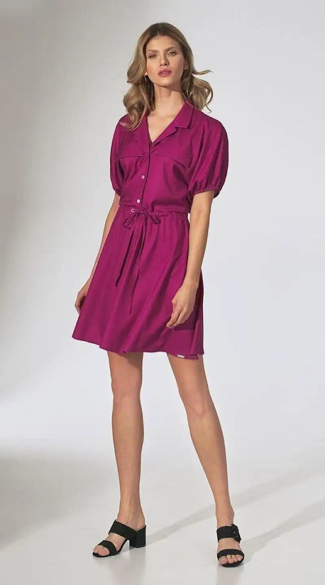 Robe chemise violette courte casual - Madame Robe