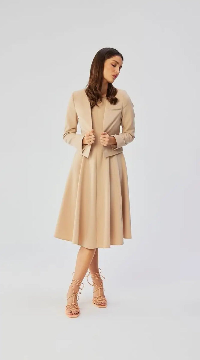 Robe cocktail beige midi évasée - Madame Robe