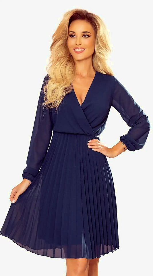 Robe cocktail bleue manche longue