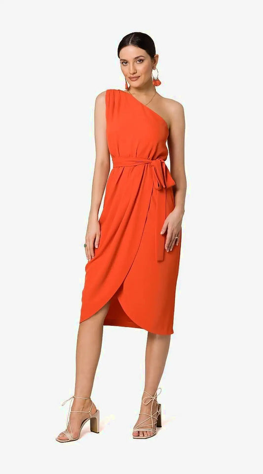 Robe cocktail orange midi élégante