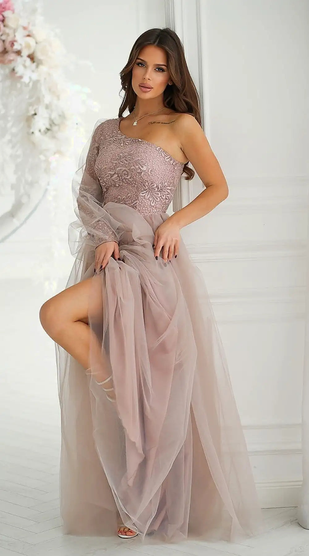 Robe de bal rose poudré