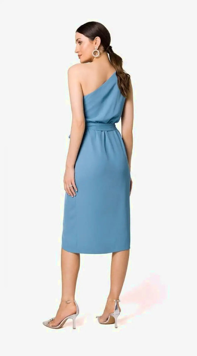 Robe de cocktail bleue asymétrique - Madame Robe