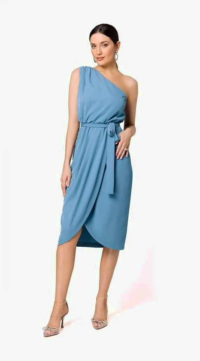 Robe de cocktail bleue asymétrique - Madame Robe