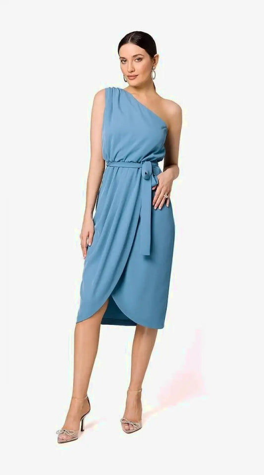 Robe de cocktail bleue asymétrique - Madame Robe