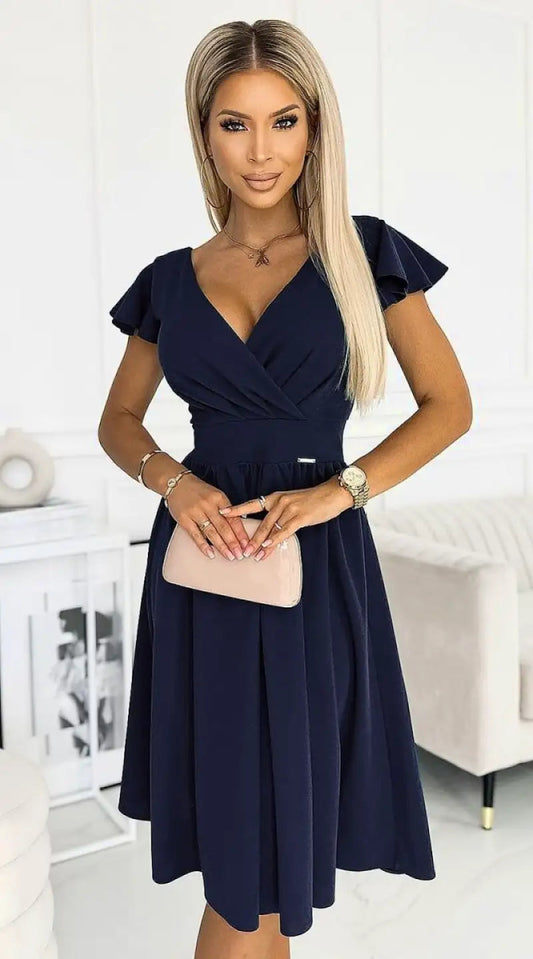 Robe de cocktail bleue marine évasée - Madame Robe