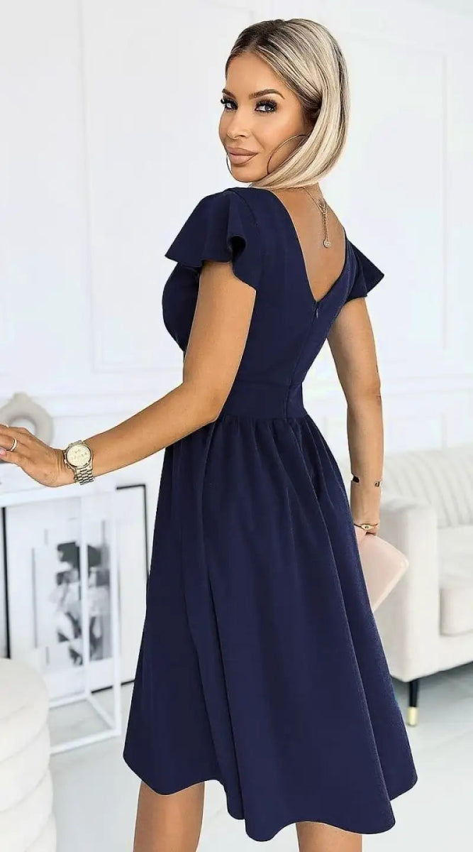 Robe de cocktail bleue marine évasée - Madame Robe