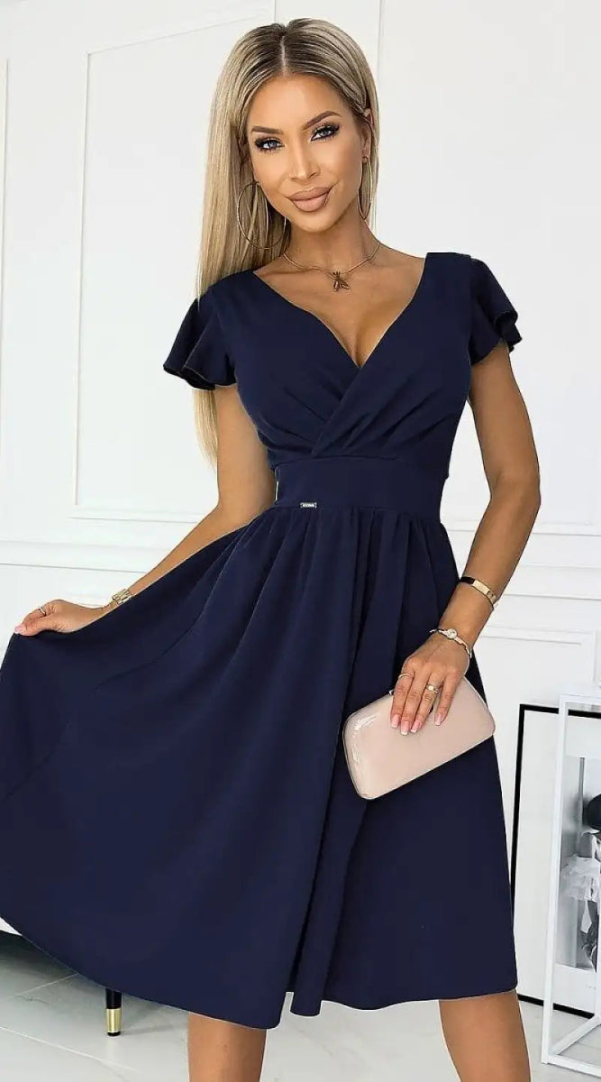 Robe de cocktail bleue marine évasée - Madame Robe