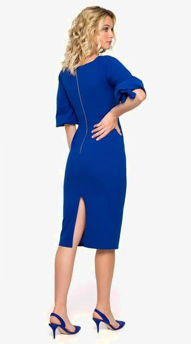 Robe de cocktail bleue midi chic - Madame Robe