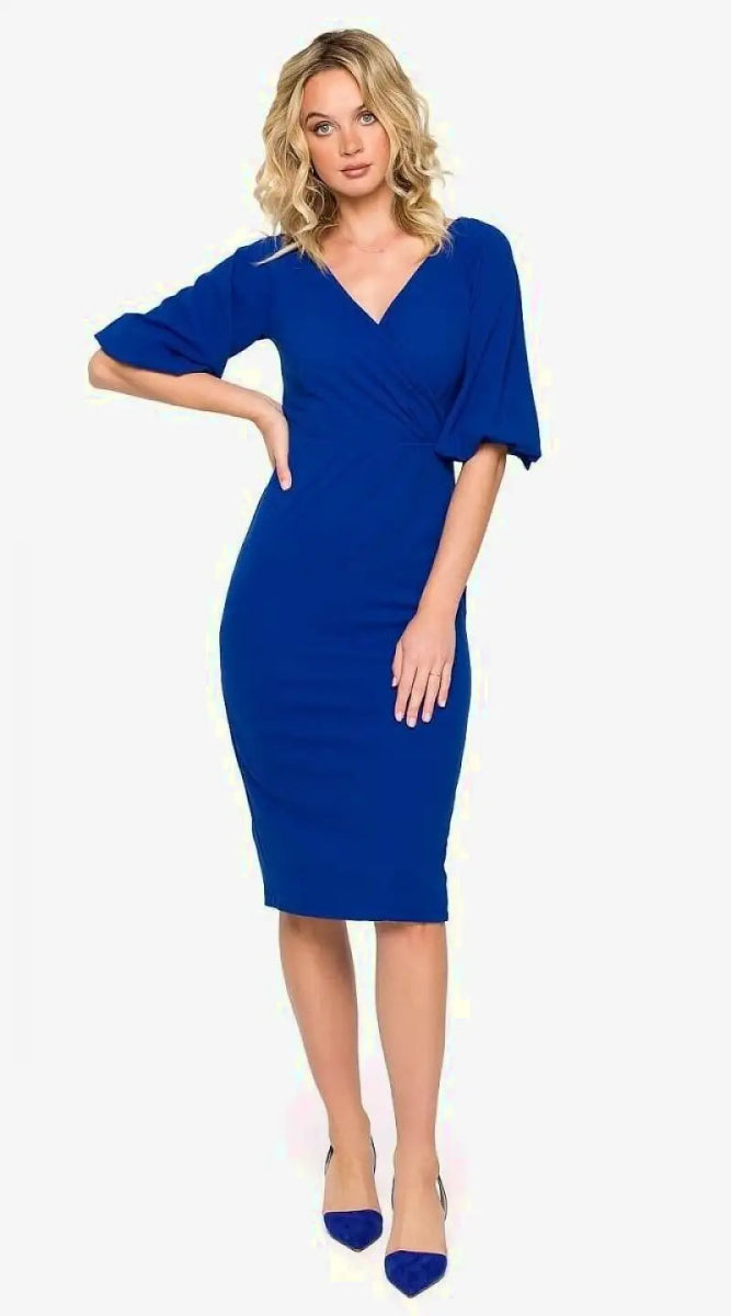 Robe de cocktail bleue midi chic - Madame Robe