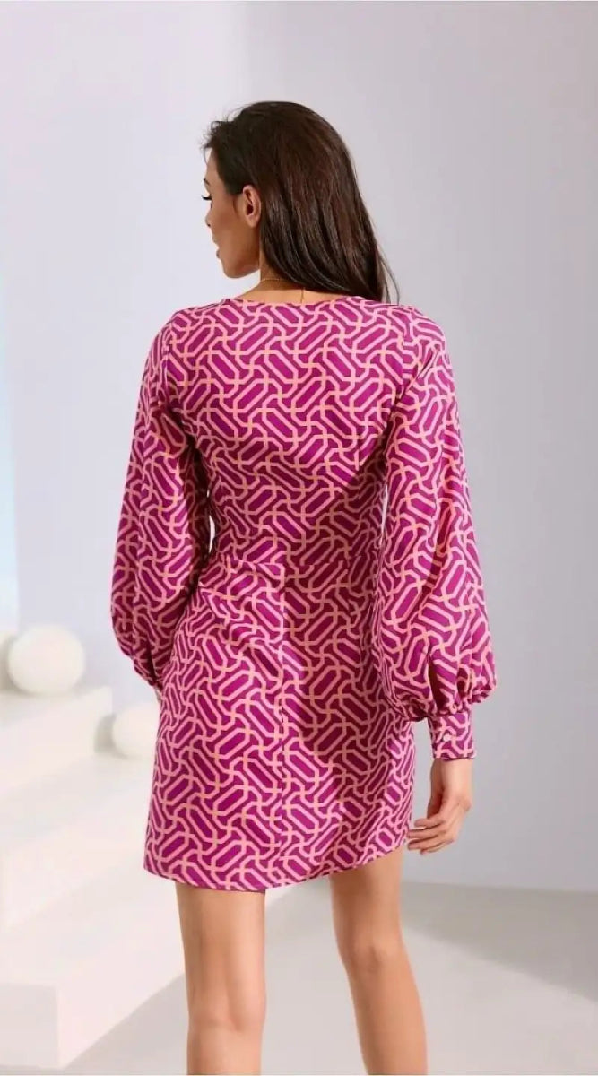 Robe de cocktail rose motif géométrique - Madame Robe