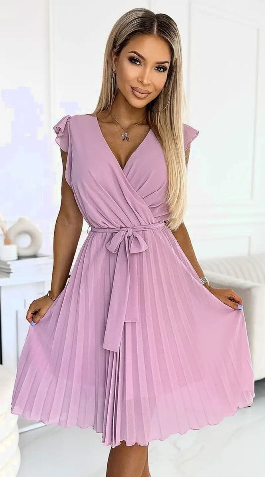 Robe de cocktail rose plissée - Madame Robe