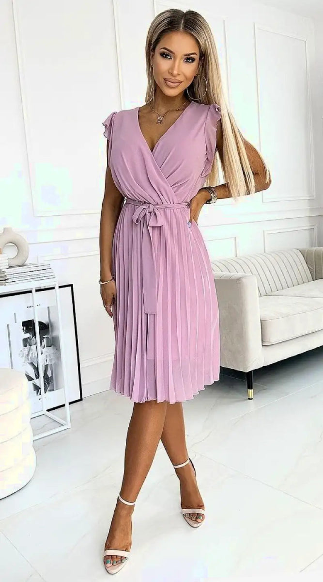 Robe de cocktail rose plissée - Madame Robe