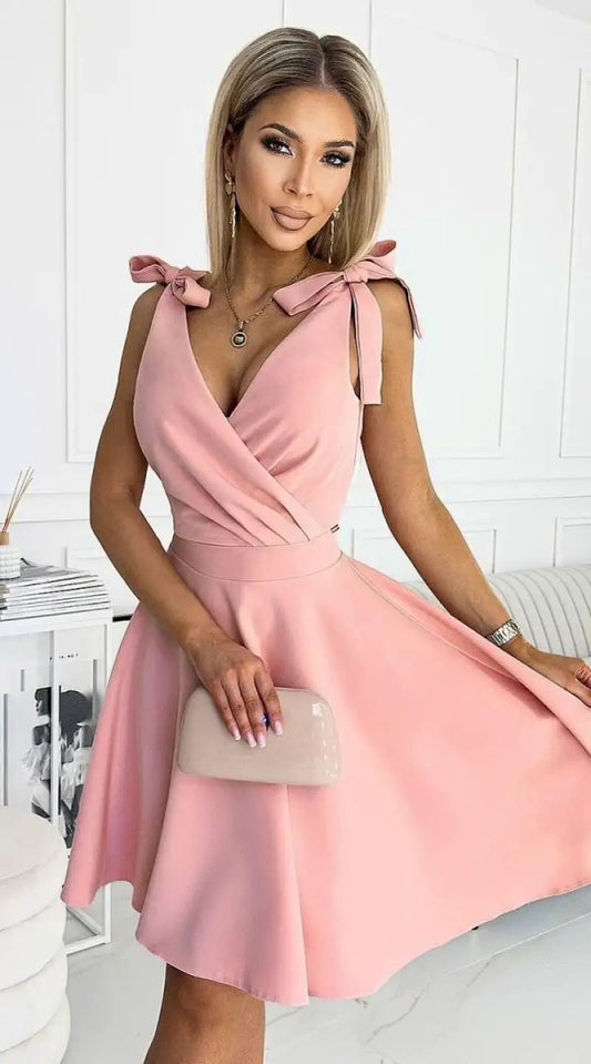 Robe de cocktail rose sans manches - Madame Robe