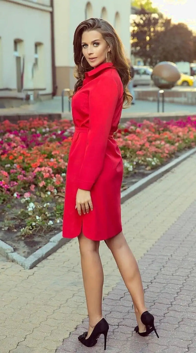 Robe de coktail rouge manche longue - Madame Robe