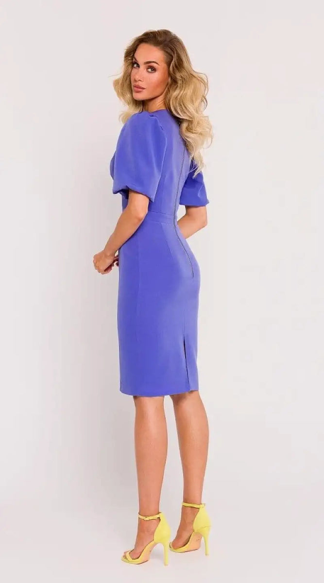 Robe de soirée bleue chic manche courte - Madame Robe