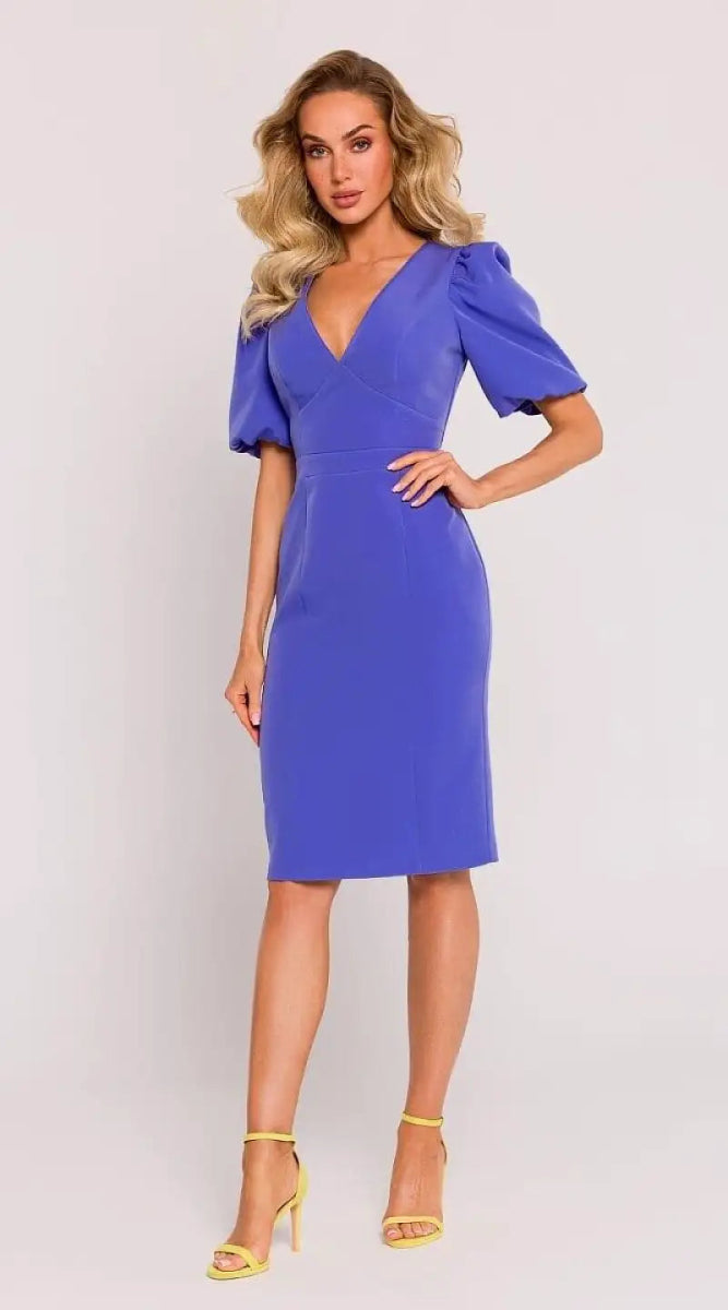 Robe de soirée bleue chic manche courte - Madame Robe