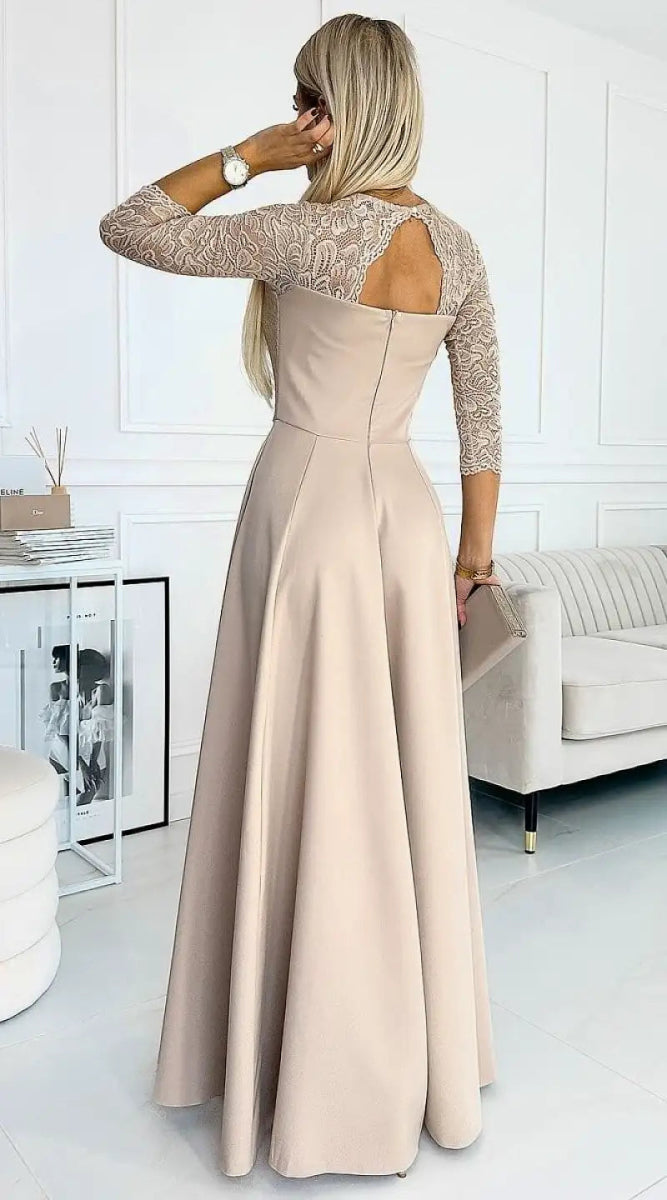 Robe de soirée longue beige - Madame Robe