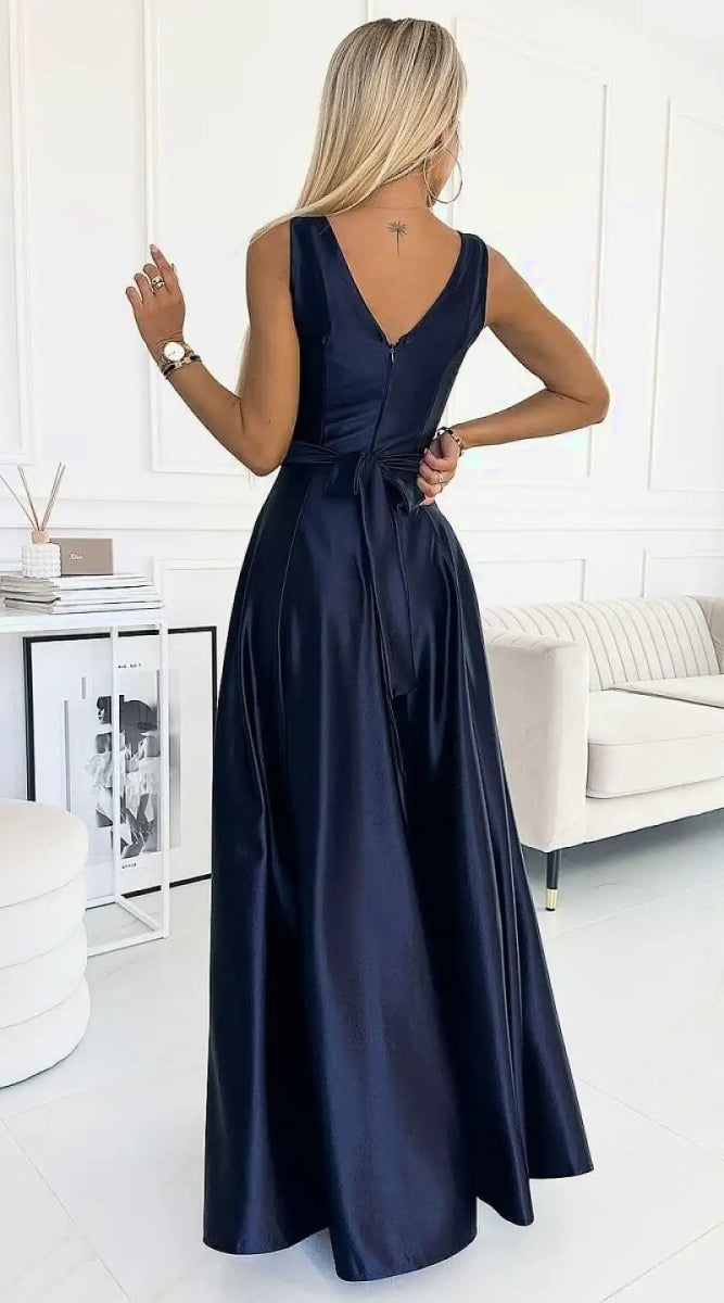 Robe de soirée longue bleu marine - Madame Robe