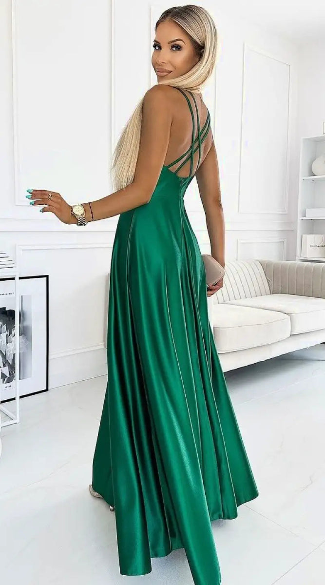 Robe de soirée longue vert emeraude - Madame Robe