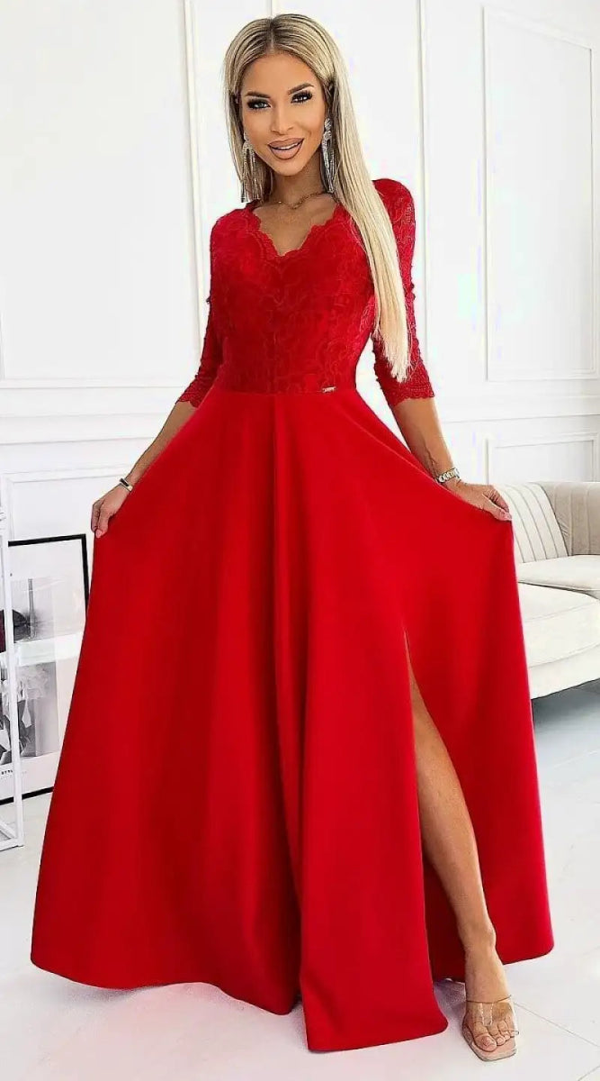 Robe de soirée rouge longue fendue - Madame Robe