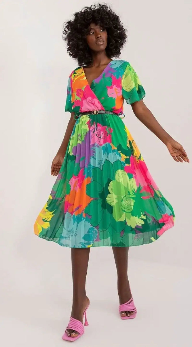 Robe d'été fleurie multicolore manche courte - Madame Robe