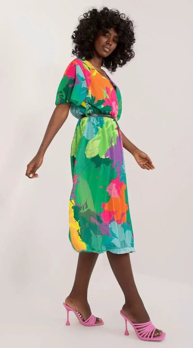 Robe d'été fleurie multicolore manche courte - Madame Robe