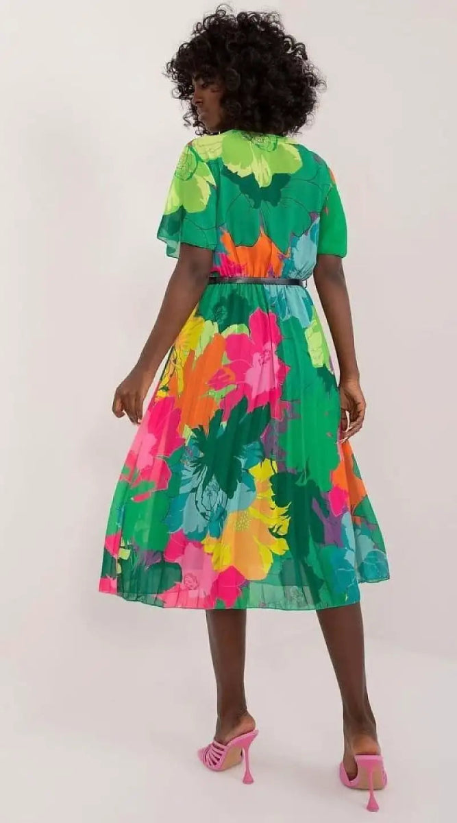 Robe d'été fleurie multicolore manche courte - Madame Robe