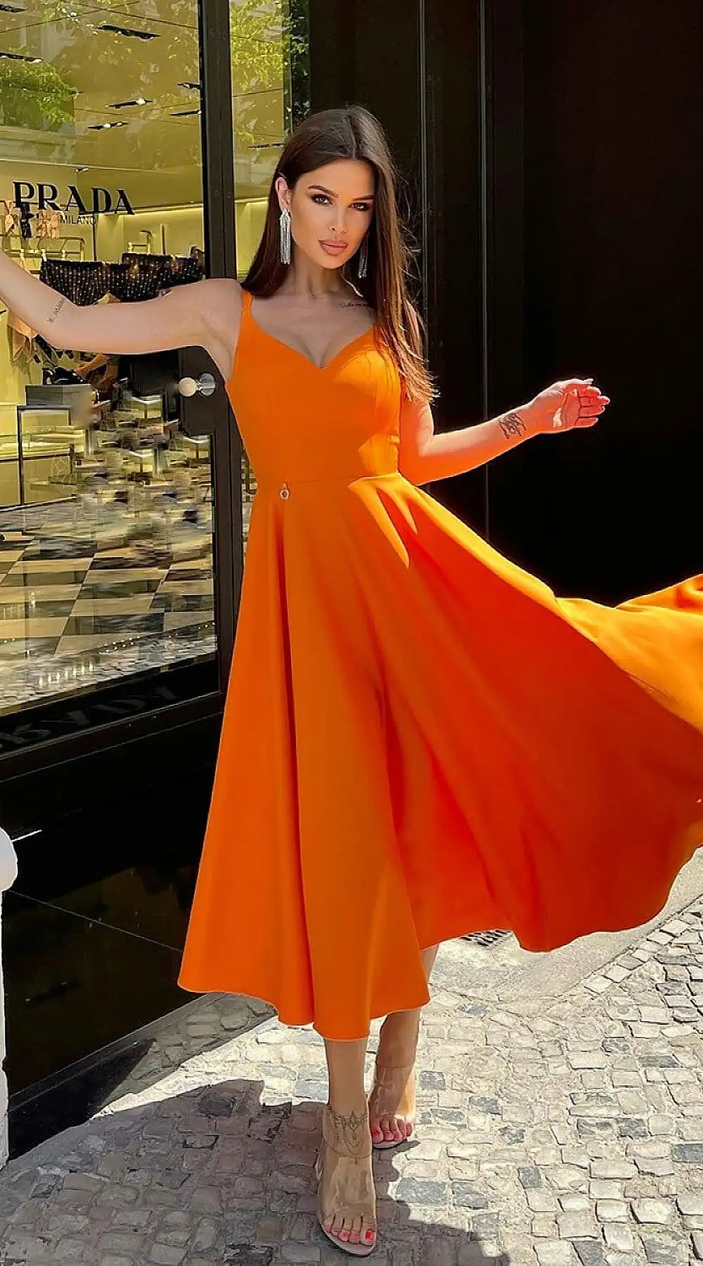 Robe d'été orange midi