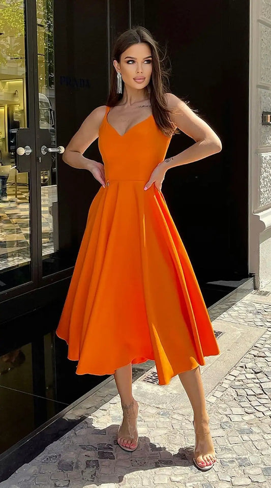 Robe d'été orange midi