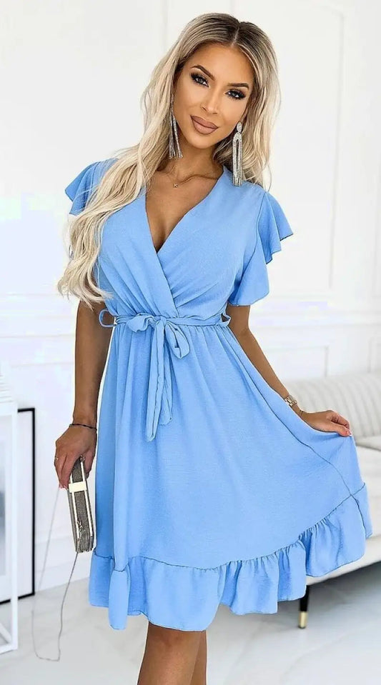 Robe évasée bleue courte pour invitée au mariage - Madame Robe