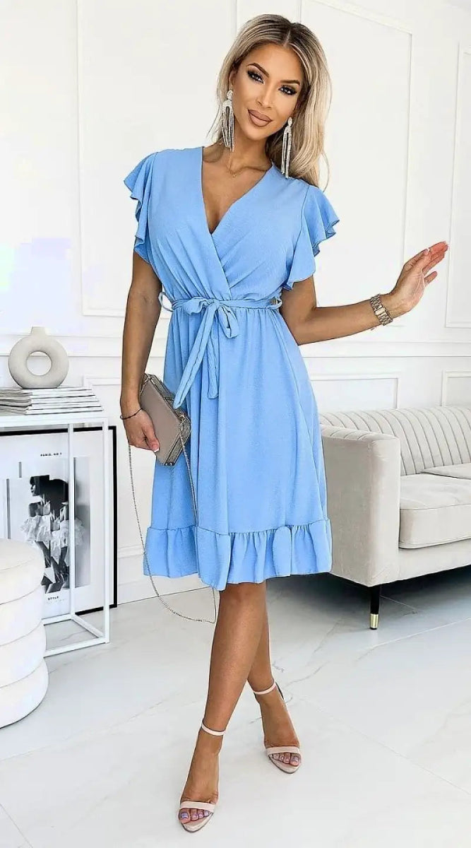 Robe évasée bleue courte pour invitée au mariage - Madame Robe