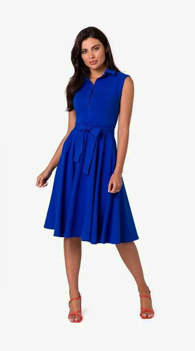 Robe évasée bleue sans manches - Madame Robe