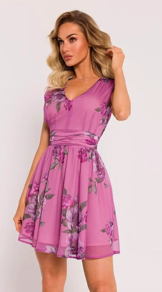 Blumiges kurzes ausgestelltes Kleid - Madame Robe