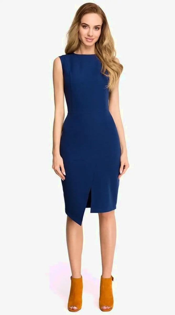 Robe fourreau bleue midi sans manches - Madame Robe