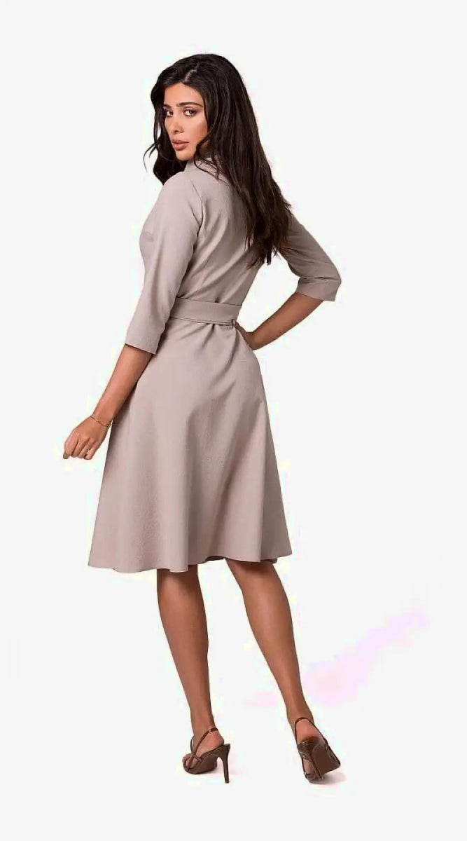 Beige dress with long sleeves - Madame Robe