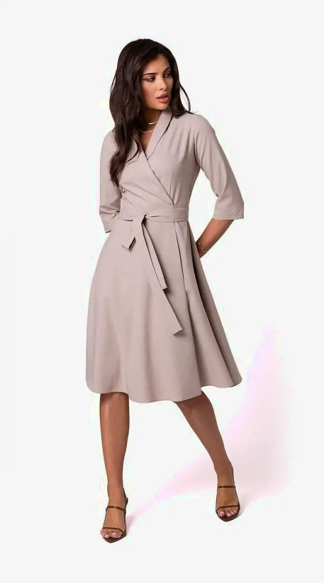 Beige dress with long sleeves - Madame Robe