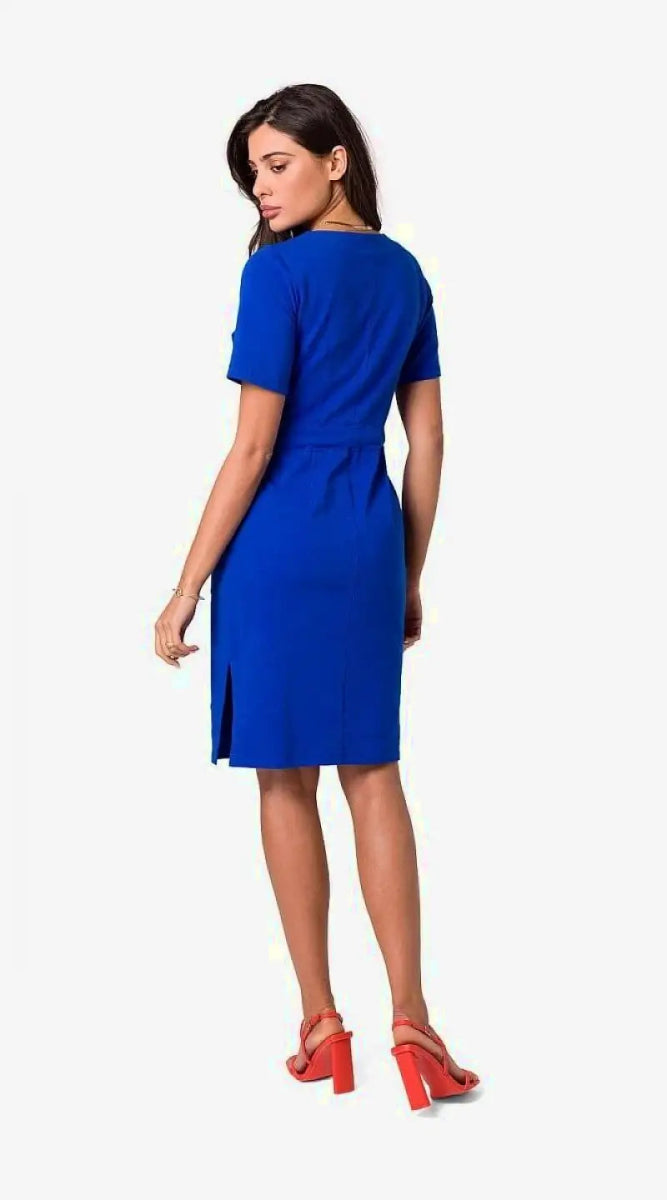 Robe habillée bleue manche courte - Madame Robe