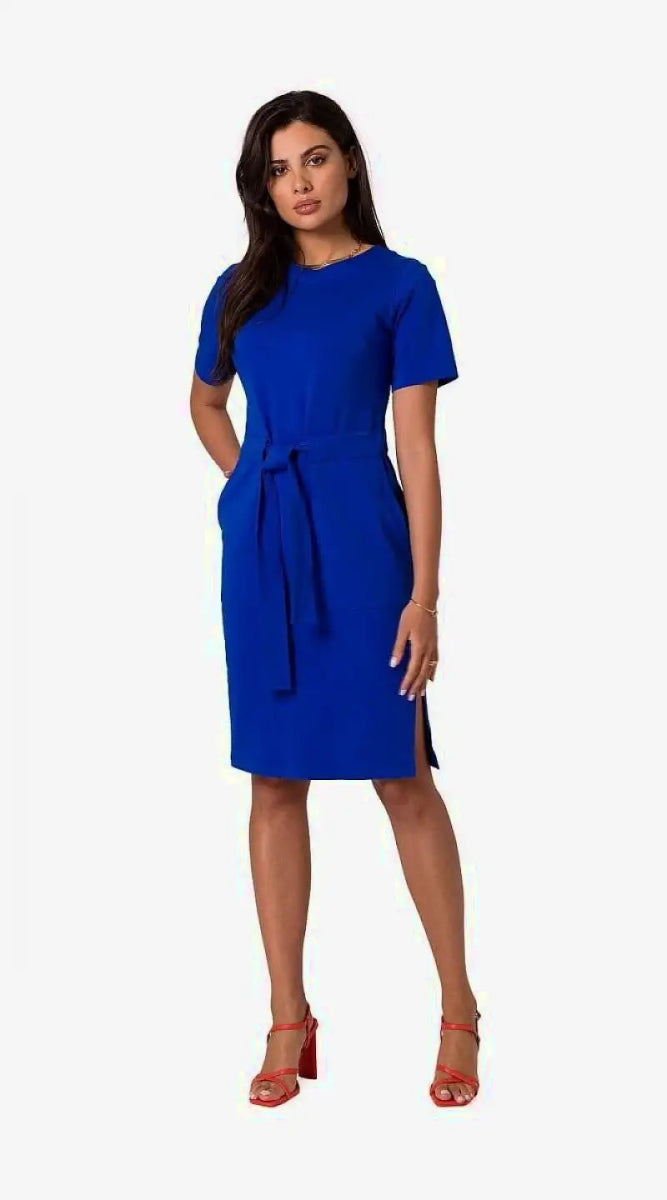 Robe habillée bleue manche courte - Madame Robe