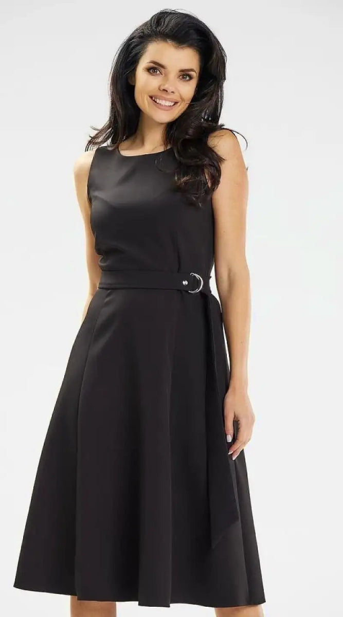 Robe habillée noire midi sans manches - Madame Robe