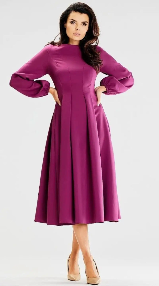 Robe habillée violet manches longues - Madame Robe