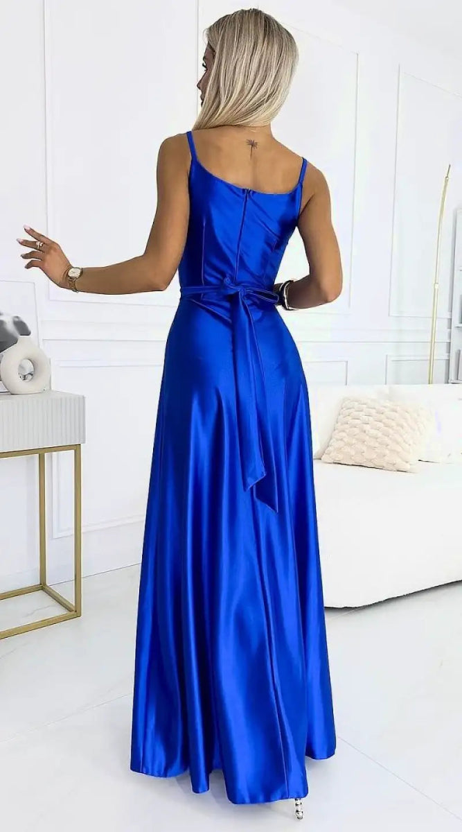 Robe longue bleu satin - Madame Robe