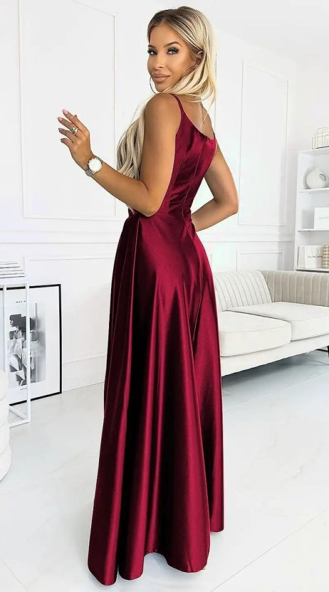 Robe longue bordeaux chic à bretelles - Madame Robe