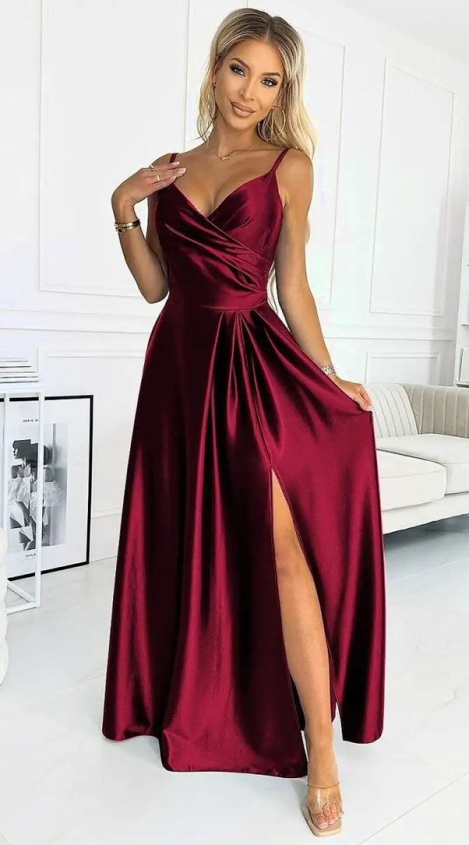 Robe longue bordeaux chic à bretelles - Madame Robe