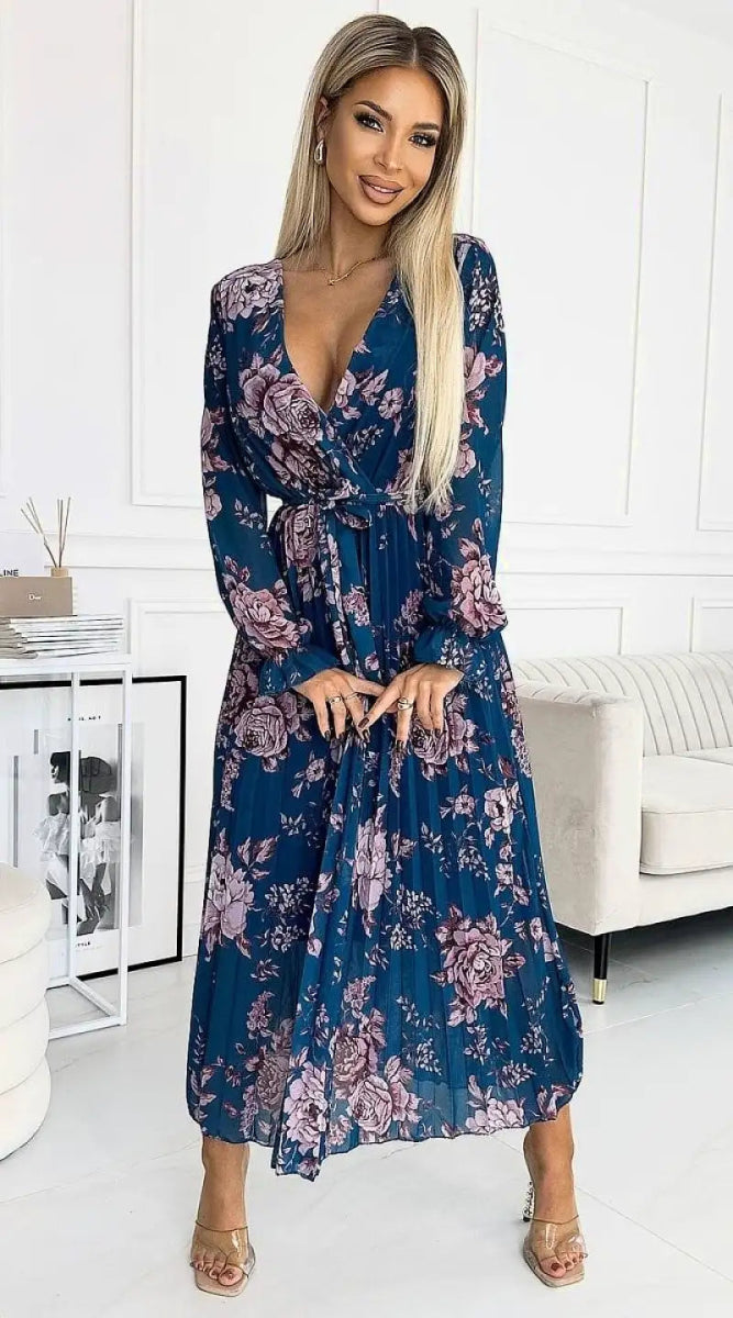 Robe longue fleurie bleue - Madame Robe