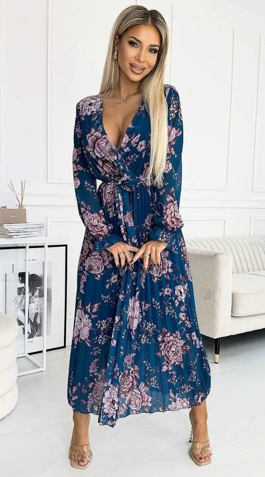 Robe longue fleurie bleue - Madame Robe