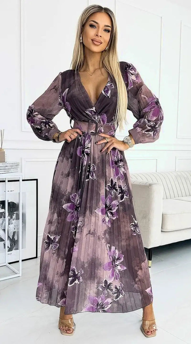 Robe longue plissée manche longue - Madame Robe