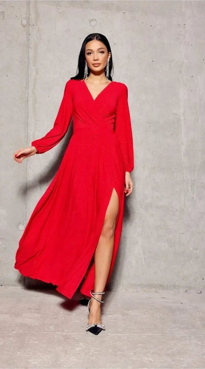 Robe longue rouge fendue - Madame Robe